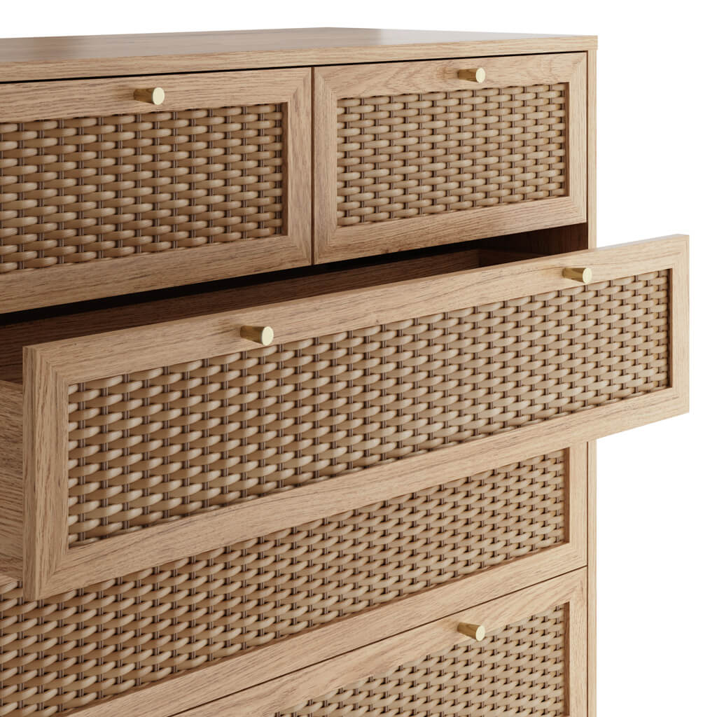 Bordeaux Boho Natural Wood & Rattan Chest of Drawers